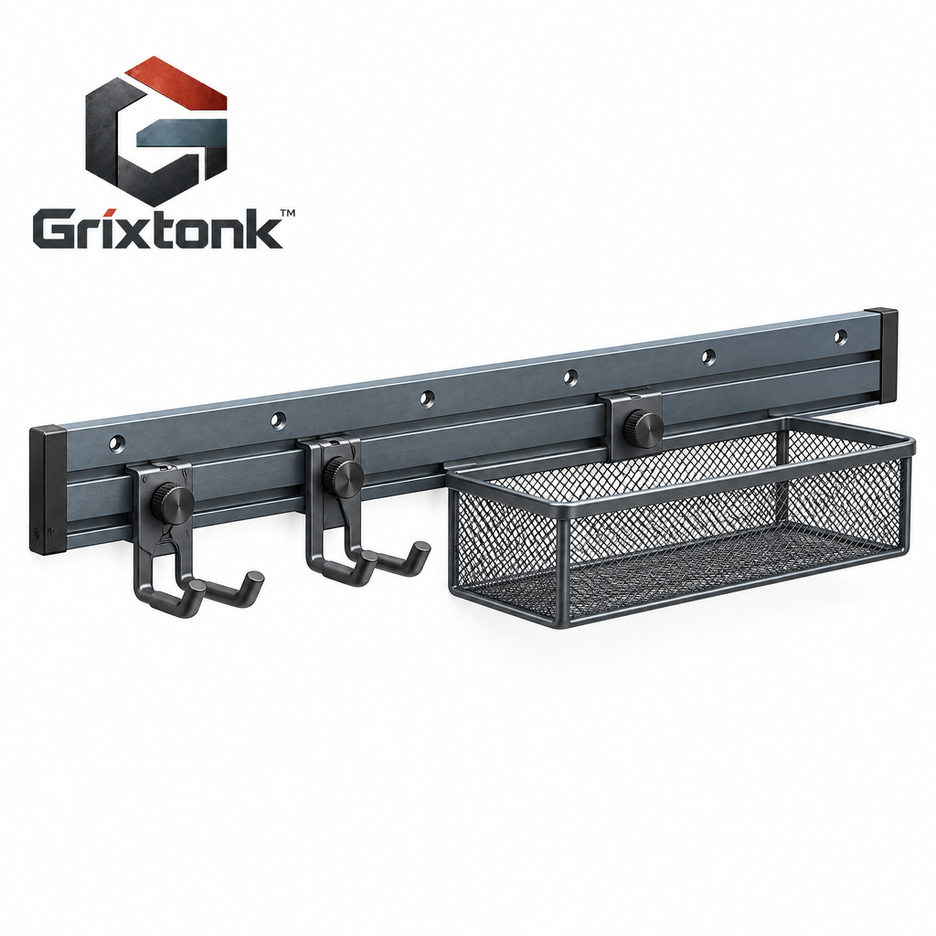 Grixtonk™ WallSpan Modular Storage Track – Customizable Wall Rail System for Tools, Bins & Garage Organization