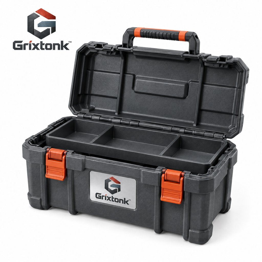 Grixtonk™ WorkCarry Portable Tool Box – Rugged Hand-Carry Organizer with Removable Tray for Tools, Hardware & Repair Gear