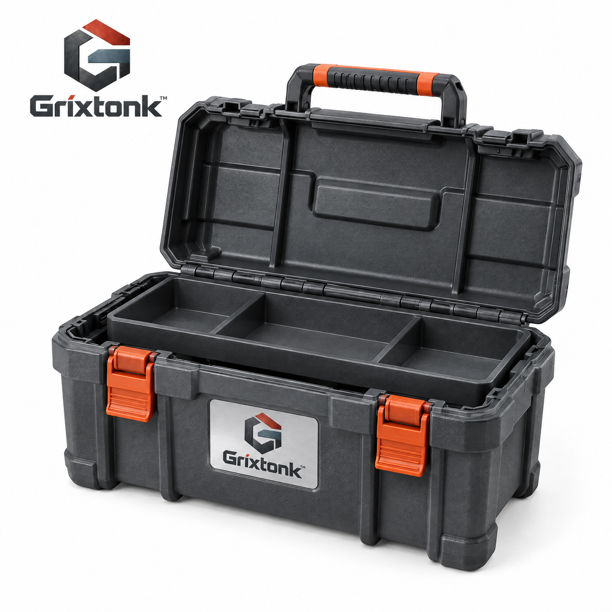 Grixtonk™ WorkCarry Portable Tool Box – Rugged Hand-Carry Organizer with Removable Tray for Tools, Hardware & Repair Gear