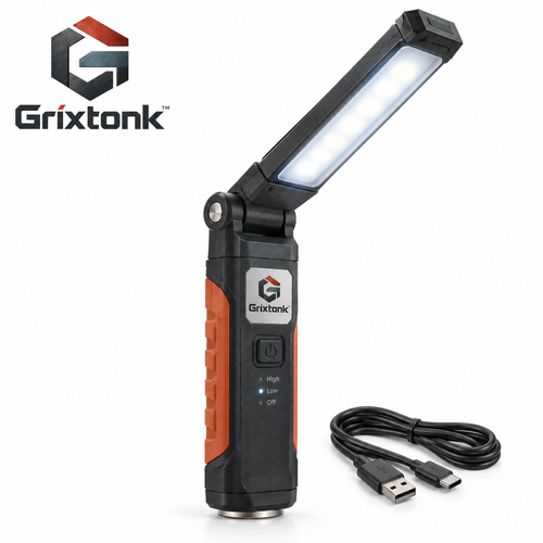 Grixtonk™ FlexFold Folding Inspection Light – Rechargeable LED Work Lamp with Adjustable Light Bar for Repair, Maintenance & Workshop Use