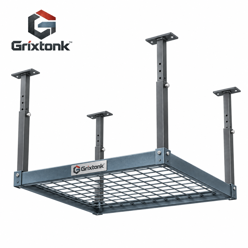 Grixtonk™ OverLift Ceiling Storage Rack – Adjustable Overhead Garage Organizer for Storage Bins, Seasonal Gear & Bulky Supplies