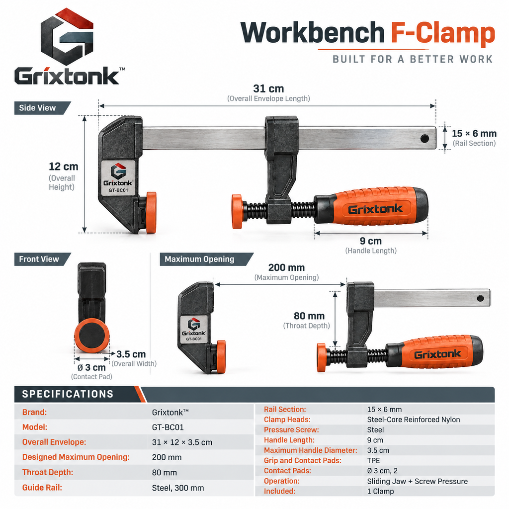 Grixtonk™ WorkGrip Adjustable Workbench Clamp – Quick-Position Holding Clamp for Woodworking, Assembly & DIY Projects