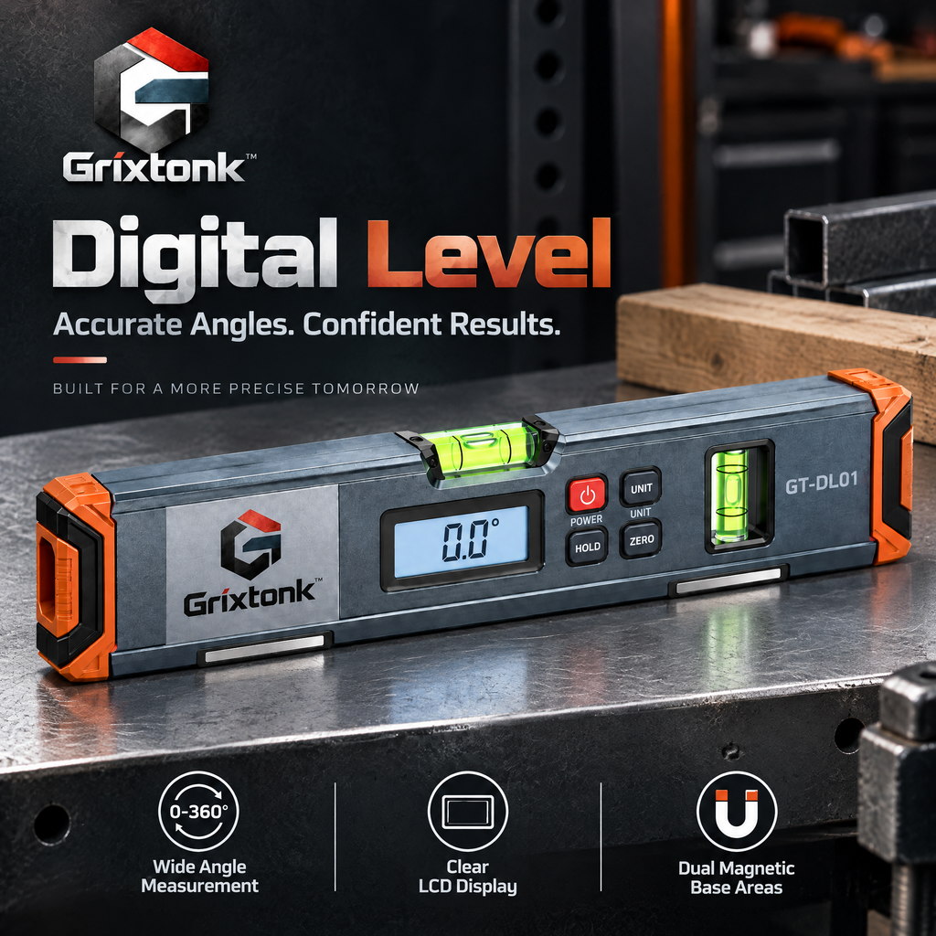 Grixtonk™ AngleView Digital Level – Electronic Angle Finder with LCD Display for Installation, Woodworking & DIY Projects