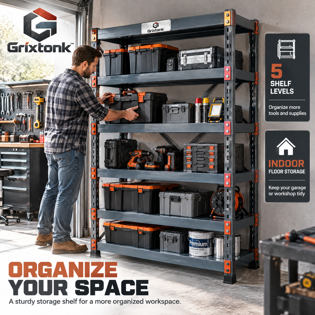 Grixtonk™ LoadFrame Heavy-Duty Storage Rack – Multi-Tier Steel Shelving Unit for Garage, Workshop & Utility Storage