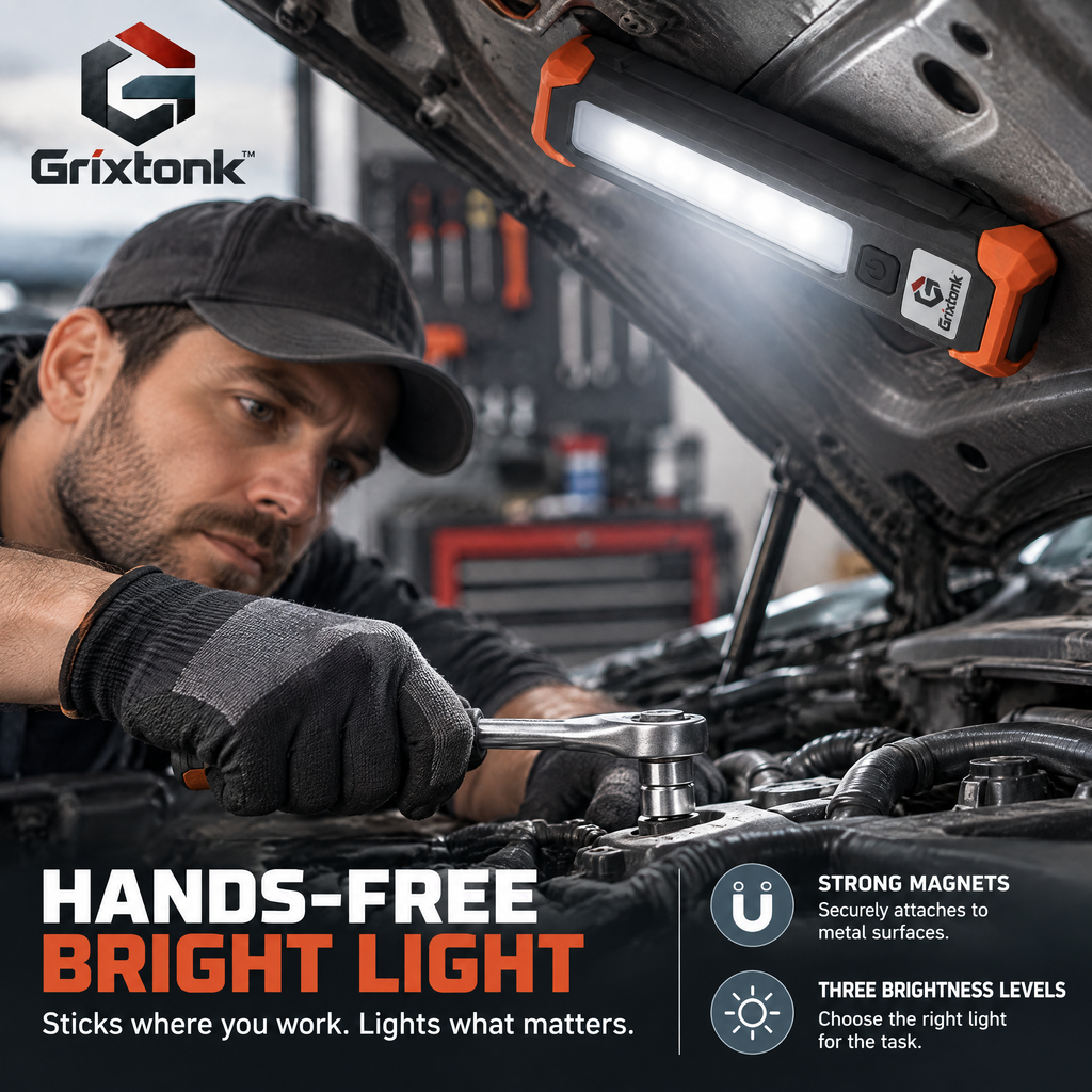 Grixtonk™ MagPivot Magnetic Work Light – Rechargeable LED Task Light with Rotating Stand for Garage, Workshop & Repair Projects