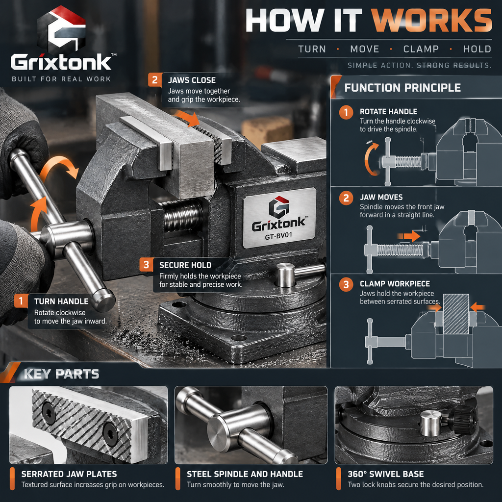 Grixtonk™ BenchLock Workshop Vise – Heavy-Duty Bench-Mounted Clamping Tool for Woodworking, Metalwork & Home Repairs
