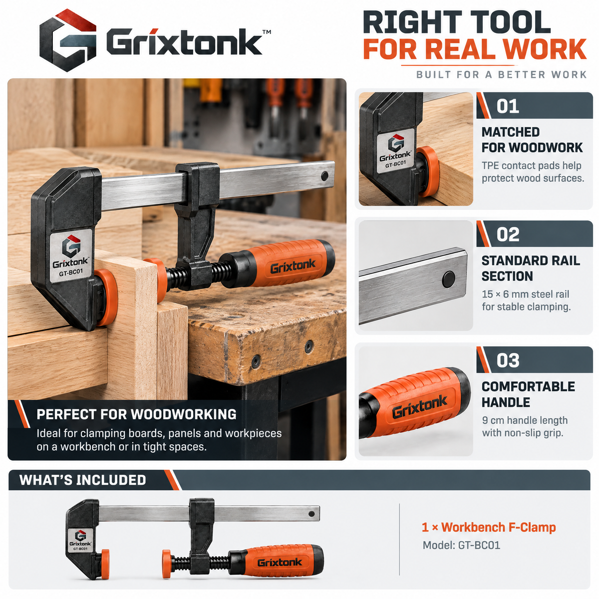 Grixtonk™ WorkGrip Adjustable Workbench Clamp – Quick-Position Holding Clamp for Woodworking, Assembly & DIY Projects