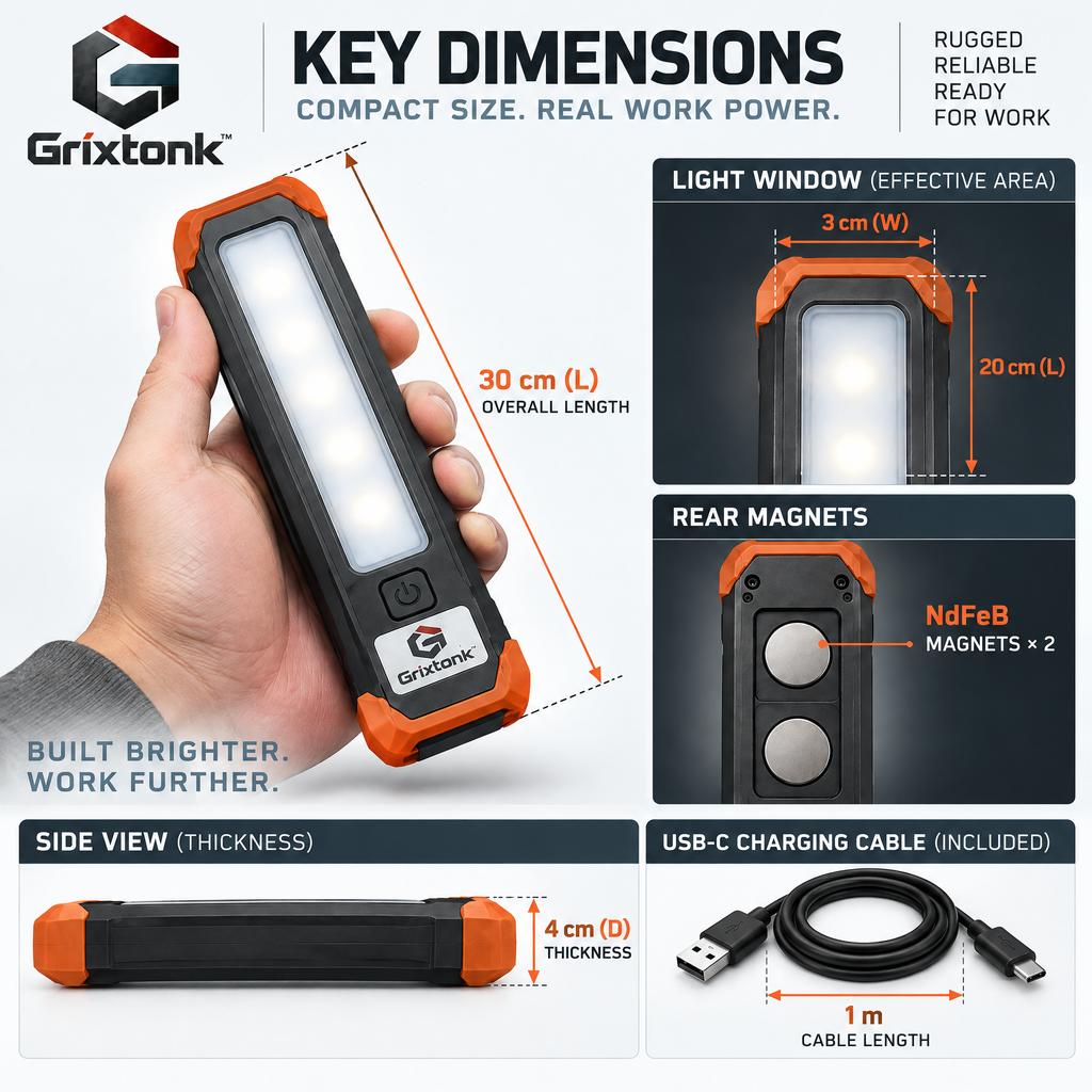 Grixtonk™ MagPivot Magnetic Work Light – Rechargeable LED Task Light with Rotating Stand for Garage, Workshop & Repair Projects